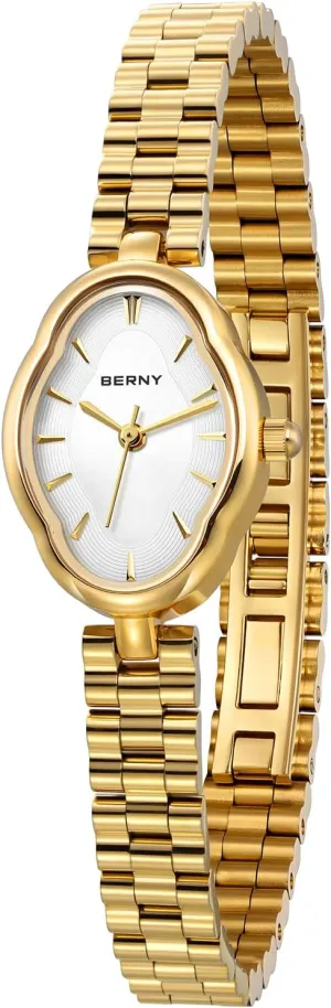 BERNY Gold Watches for Women Dainty Ladies Quartz Watch Vintage Copper Mirrors Shape Japanese Quartz Movement 3ATM Waterproof Fashion Female Wrist Watch Luxury Birthday Gifts