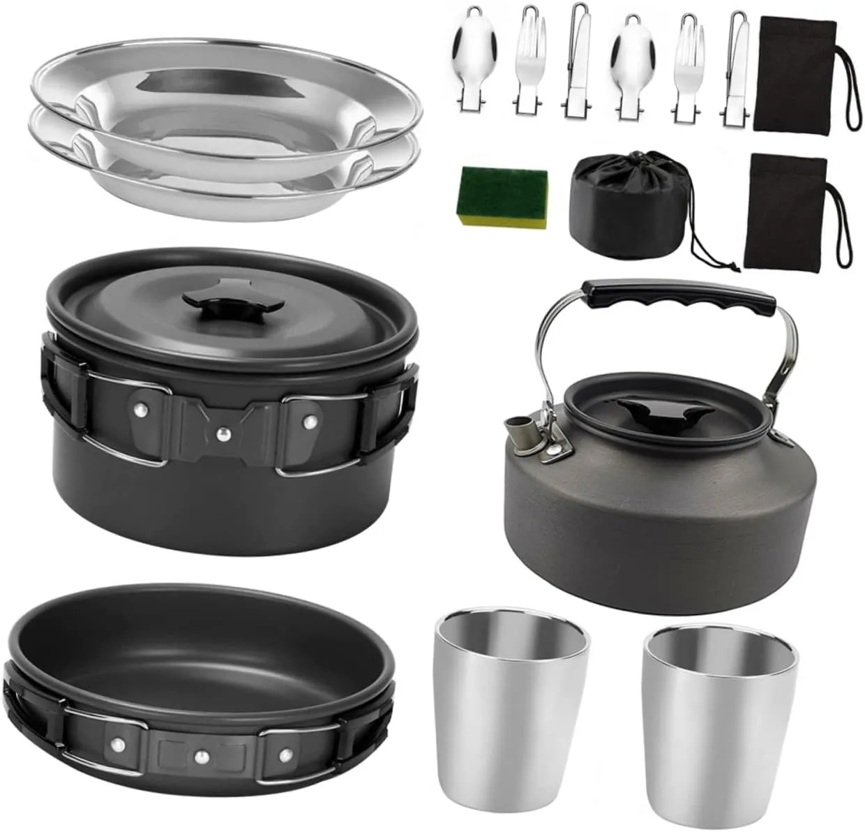 BESPORTBLE 1 Set Outdoor Portable Cooking for People Lightweight Cookware and Tableware Kit for Camping and Picnics Black