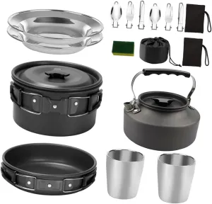 BESPORTBLE 1 Set Outdoor Portable Cooking for People Lightweight Cookware and Tableware Kit for Camping and Picnics Black