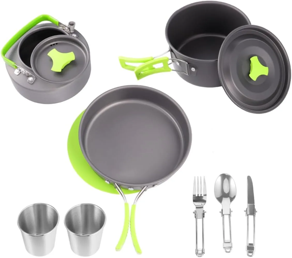 BESPORTBLE 12-pc Camping Cookware Kit Portable Cooking Utensils Set Non-Stick Essential for Outdoor Cooking Camping Trips