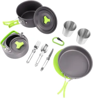 BESPORTBLE 12-Piece Camping Cookware Portable Pot Set Aluminum Frying Pan Cooking Tools for Outdoor Adventures