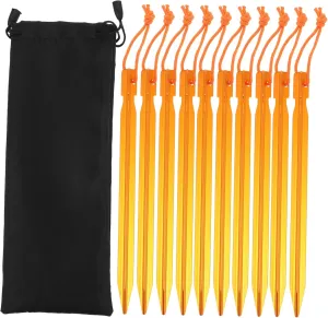 BESPORTBLE 15pc Tent Stakes with Rope Aluminum Alloy Ground Pegs Reinforced Metal Stakes for Windproof Camping and Hiking