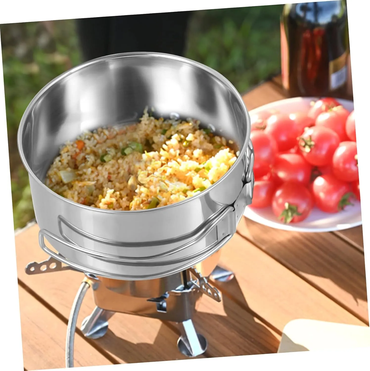 BESPORTBLE Picnic Cooker Camping Frying Pan Pots Casserole Pot with Lid Portable Grill Camping Stove Griddle Wicker