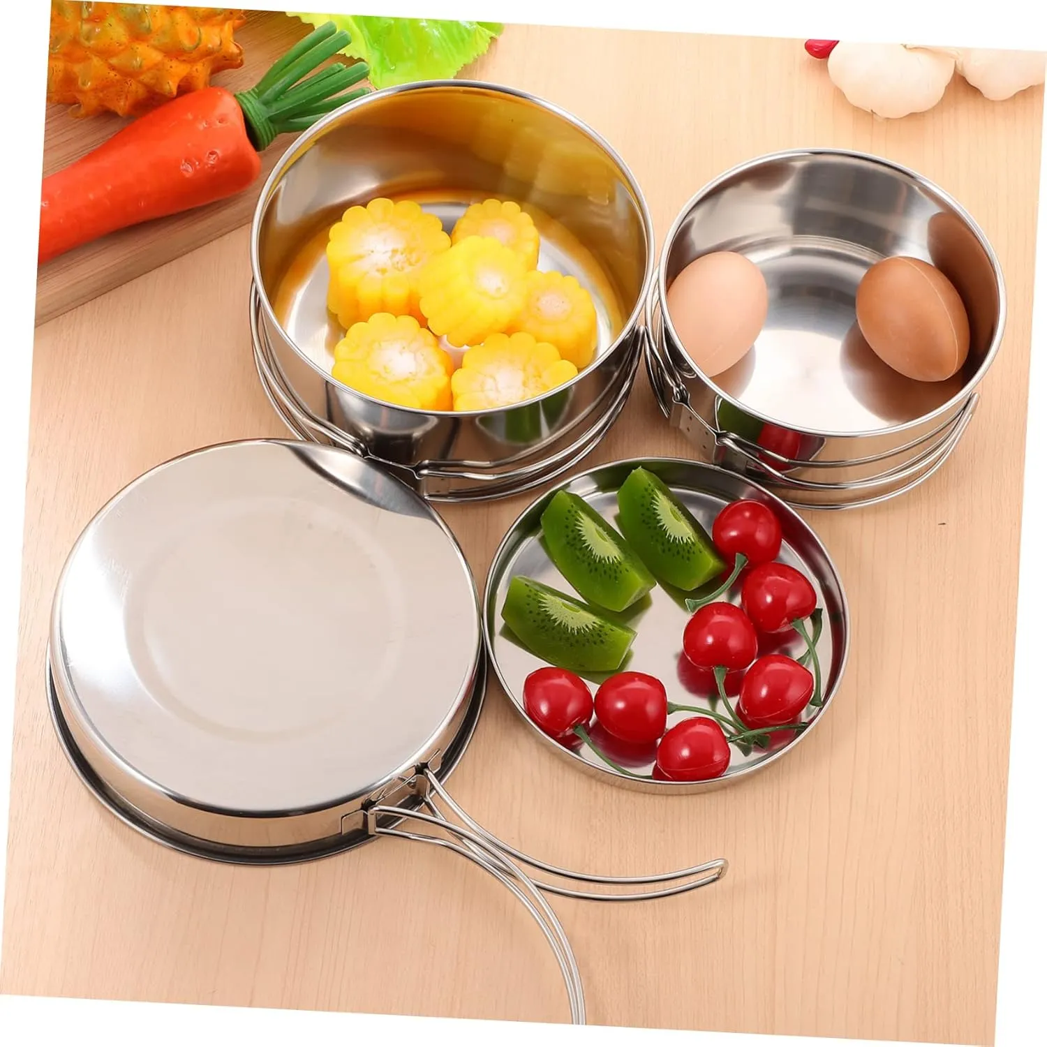 BESPORTBLE Stainless Steel Cooking Utensils Folding Camping Cooking Utensils Pots Pan Outdoor Stackable Picnic