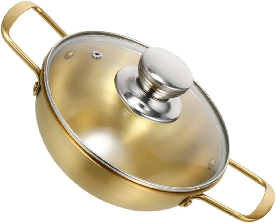 BESPORTBLE Stainless Steel Korean Ramen Cooking Pot with Glass Lid Induction Gas Stove Compatible for Noodles Soup Porridge Camping and Outdoor Use
