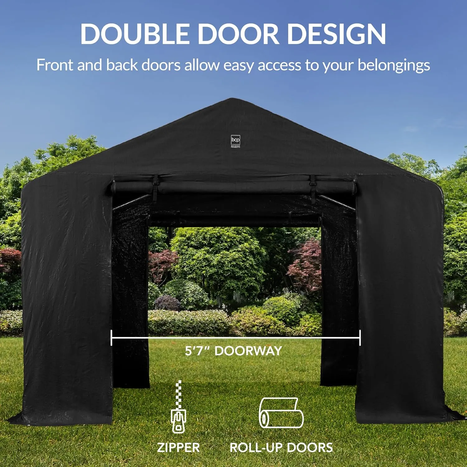Best Choice Products 10x8ft Outdoor Storage Shed, Carport, Canopy Shelter, Dual Doors & Windows, Metal Frame, Weather-Resistant, Perfect for Storing Motorcycle, Bike, Garden Tools – Black
