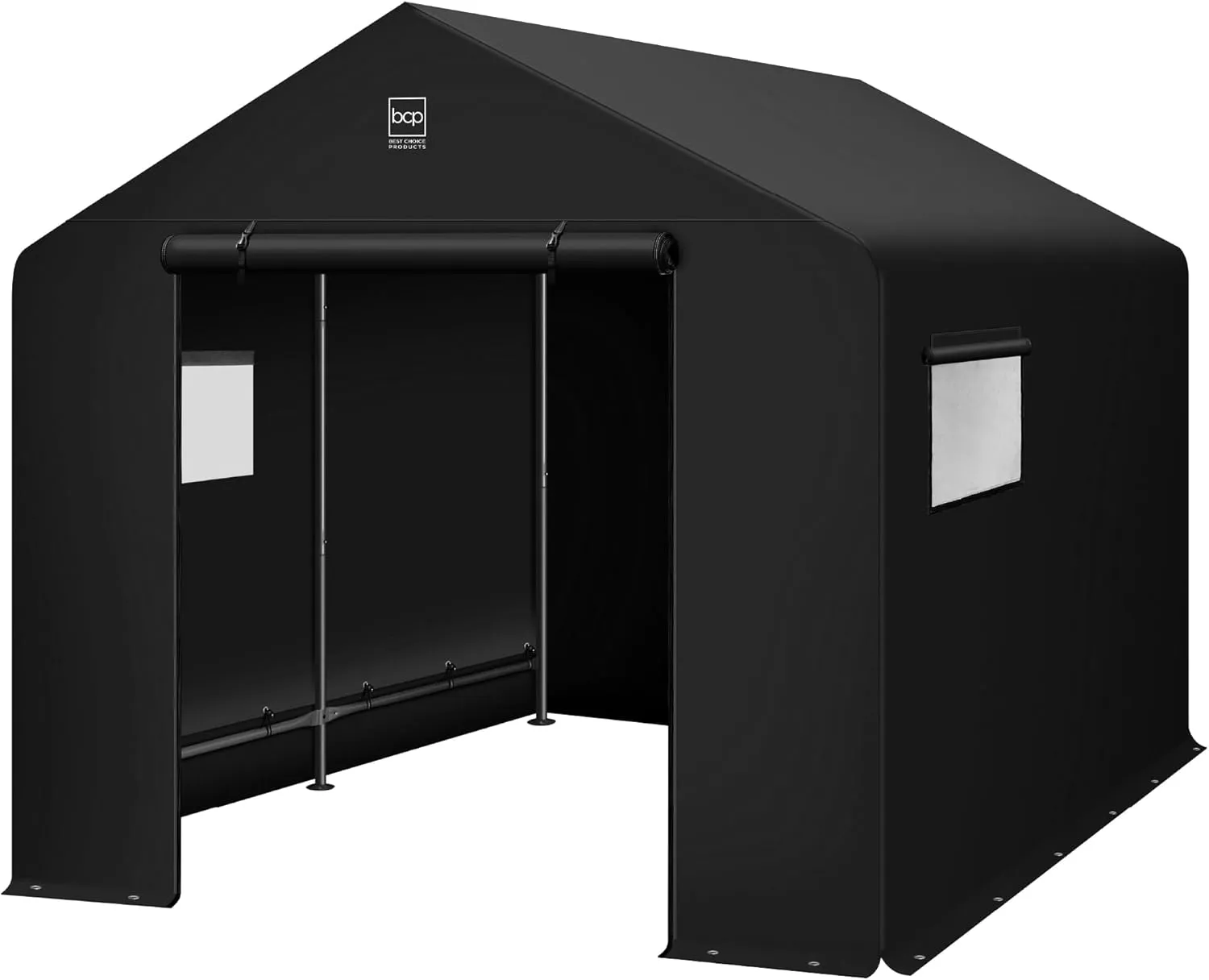 Best Choice Products 10x8ft Outdoor Storage Shed, Carport, Canopy Shelter, Dual Doors & Windows, Metal Frame, Weather-Resistant, Perfect for Storing Motorcycle, Bike, Garden Tools – Black