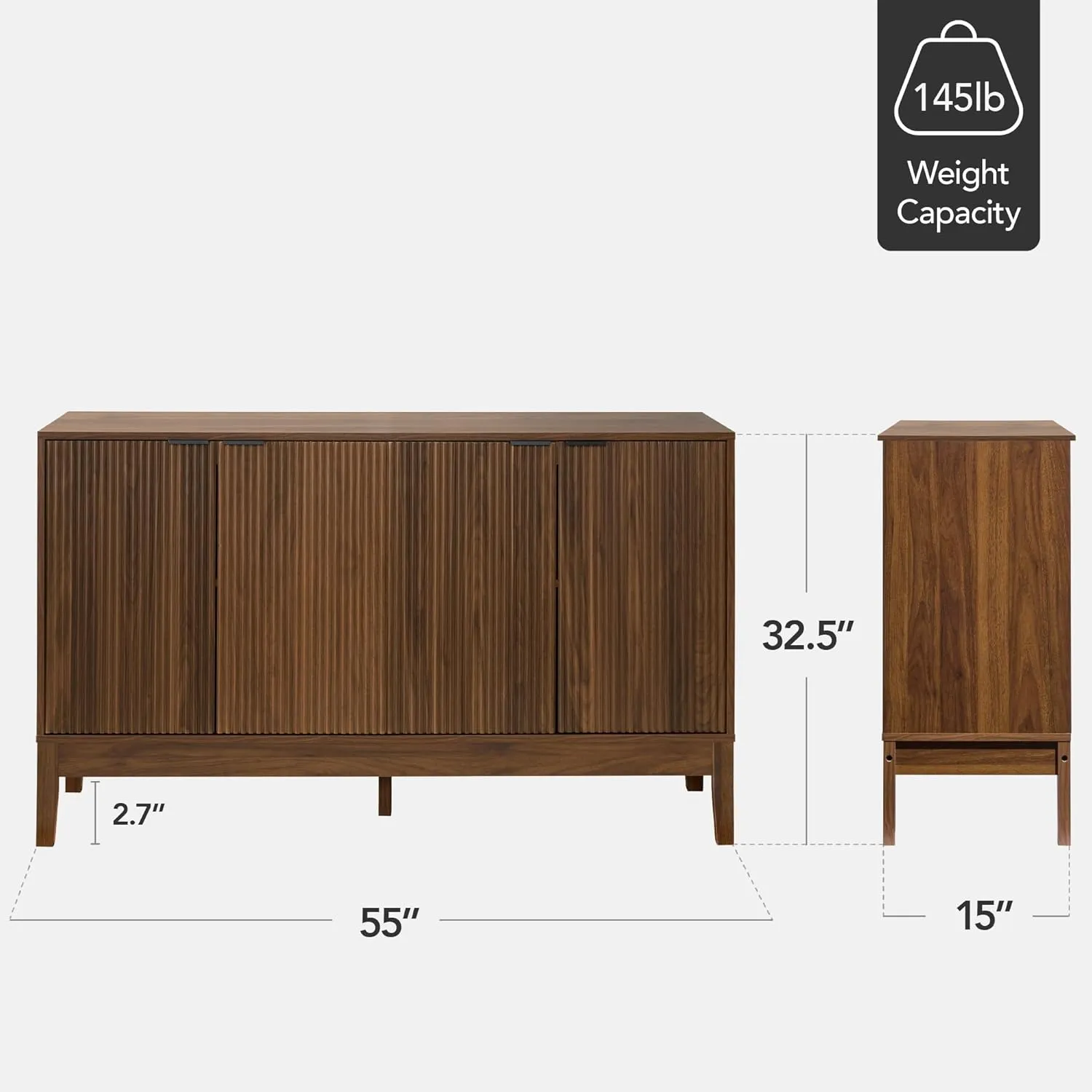 Best Choice Products 4-Door Modern Storage Cabinet, Buffet, Sideboard, Media Cabinet, Cupboard, Entryway Accent Storage Table, Bookcase w/Reed Panels and Adjustable Shelves – Walnut