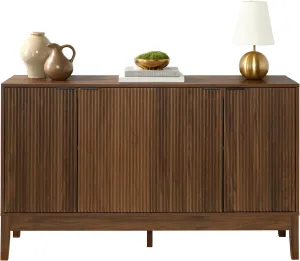 Best Choice Products 4-Door Modern Storage Cabinet, Buffet, Sideboard, Media Cabinet, Cupboard, Entryway Accent Storage Table, Bookcase w/Reed Panels and Adjustable Shelves – Walnut