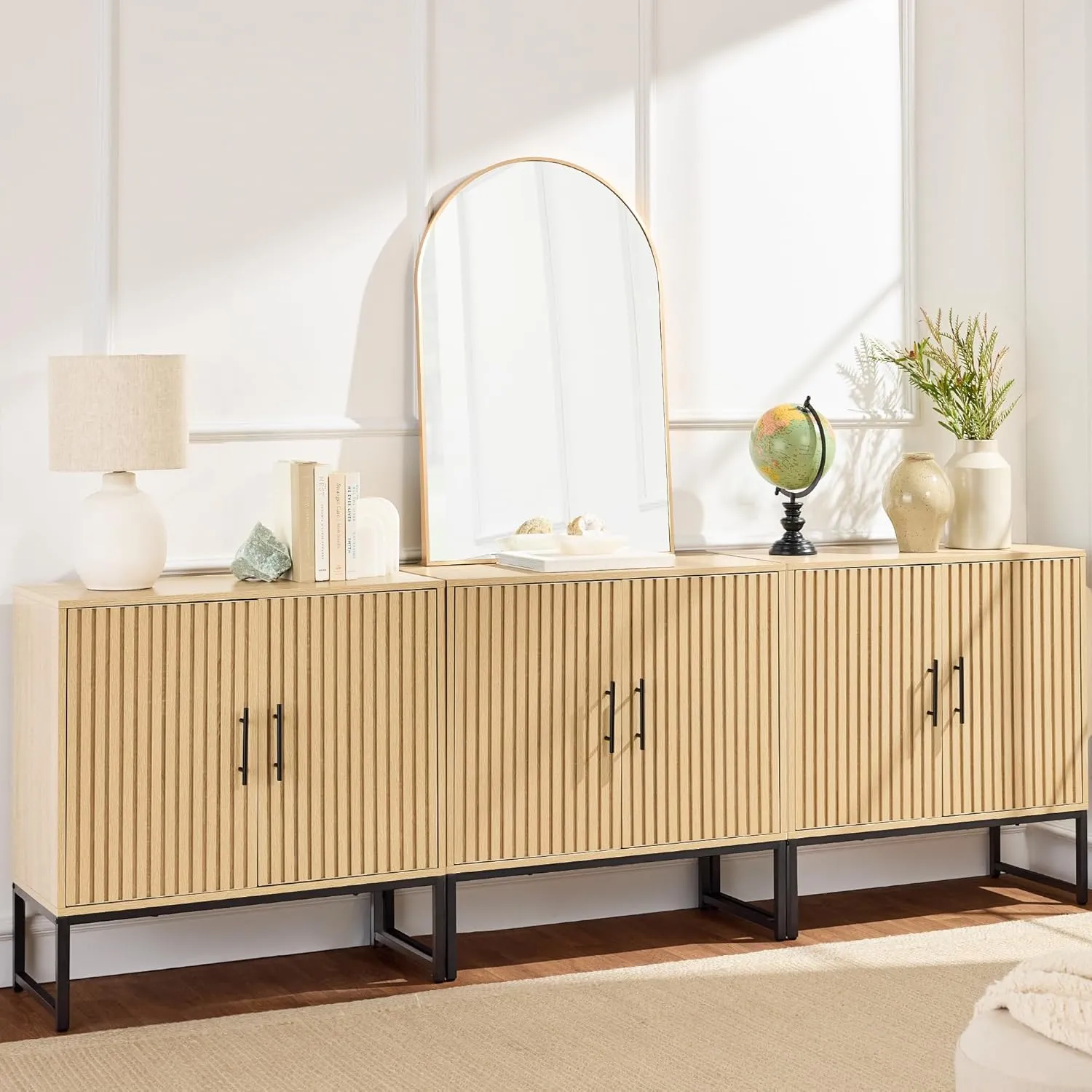 Best Choice Products Slatted Sideboard Buffet Cabinet, Entryway Table, Accent Storage Cabinet, Console Table for Hallway, Living Room, Dining Room – Natural Oak