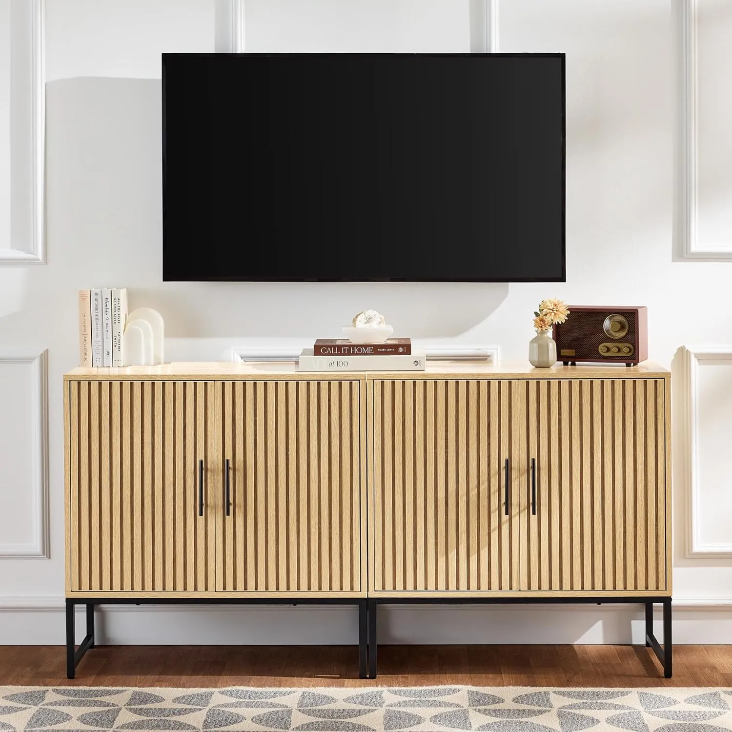 Best Choice Products Slatted Sideboard Buffet Cabinet, Entryway Table, Accent Storage Cabinet, Console Table for Hallway, Living Room, Dining Room – Natural Oak