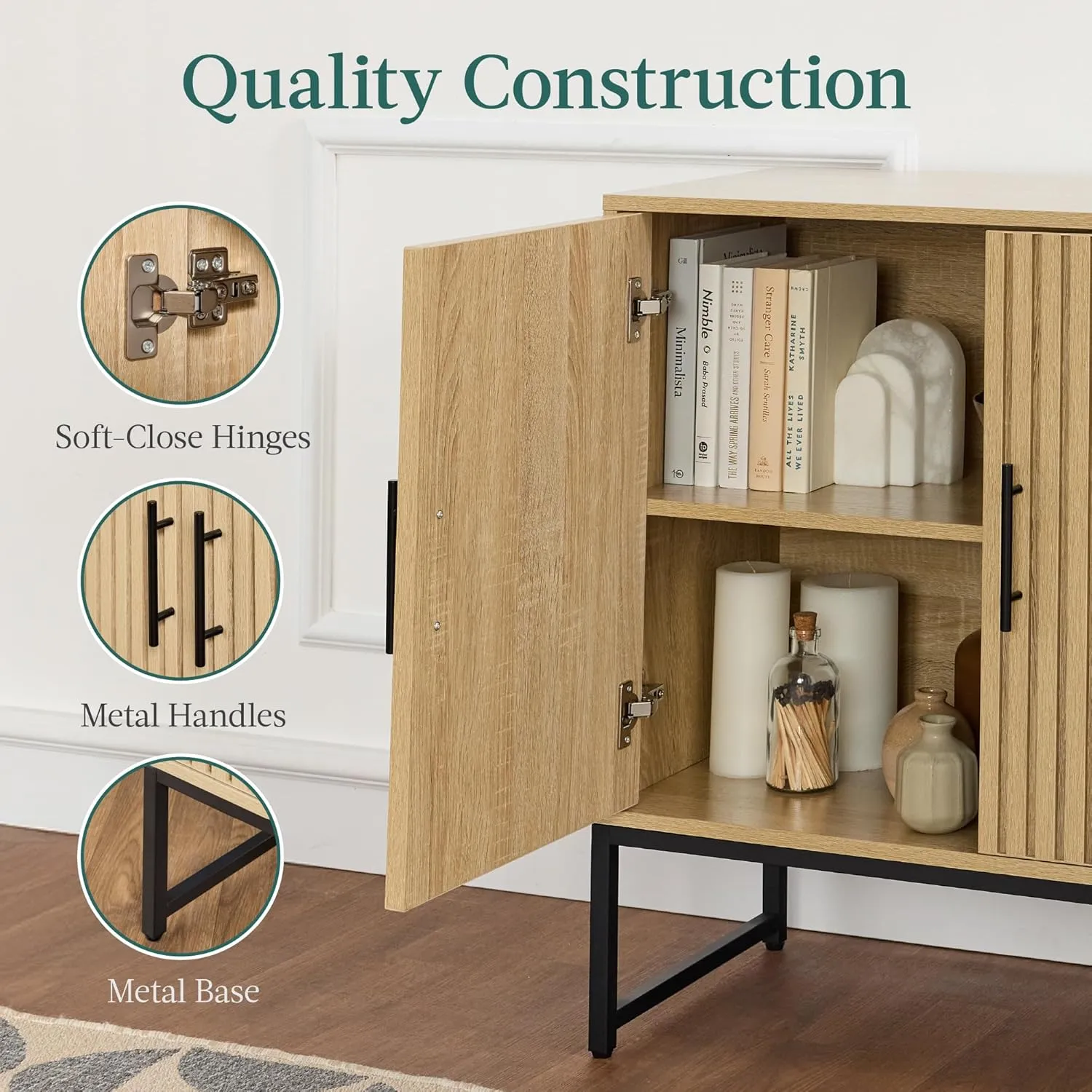 Best Choice Products Slatted Sideboard Buffet Cabinet, Entryway Table, Accent Storage Cabinet, Console Table for Hallway, Living Room, Dining Room – Natural Oak