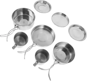 BESTonZON 1 Set Camping Cookware Portable Outdoor Cooking Utensils Stainless Steel Pots and Frying Pan for Picnics Hiking BBQ and Camping Adventures