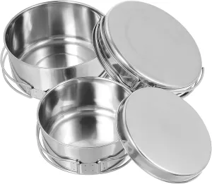 BESTonZON 4Pcs Stackable Stainless Steel Camping Pot Pan Set for Outdoor Cooking Non Stick Cookware for Picnic and Rv Use Durable and Space Saving Design