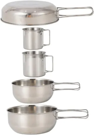 BESTonZON 5pcs Camping Tableware Set Collapsible Cup Pot Stainless Steel for Outdoors