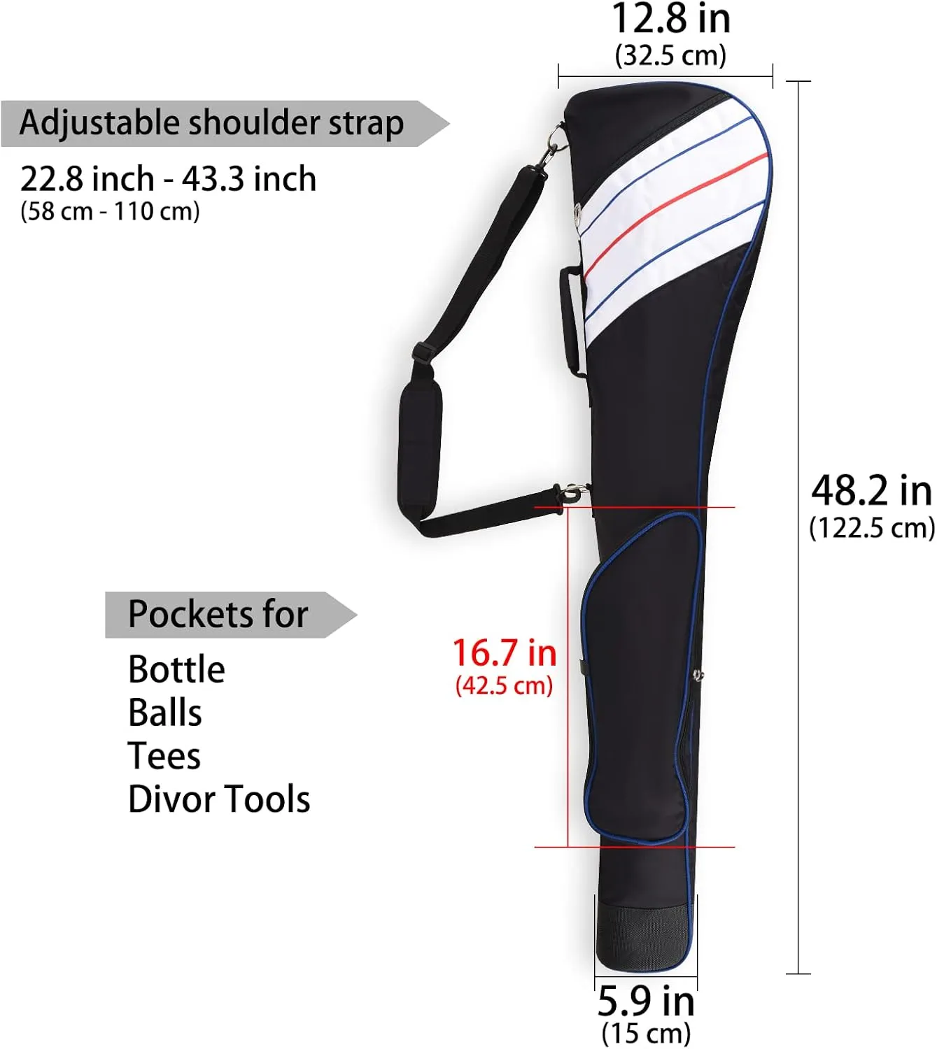 Big Teeth Golf Sunday Bag, Small Golf Bag Lightweight, Par 3 Golf Bag for A Few Clubs Driving Range, Practice with Carry Shoulder Strap Foldable Multi-Colour