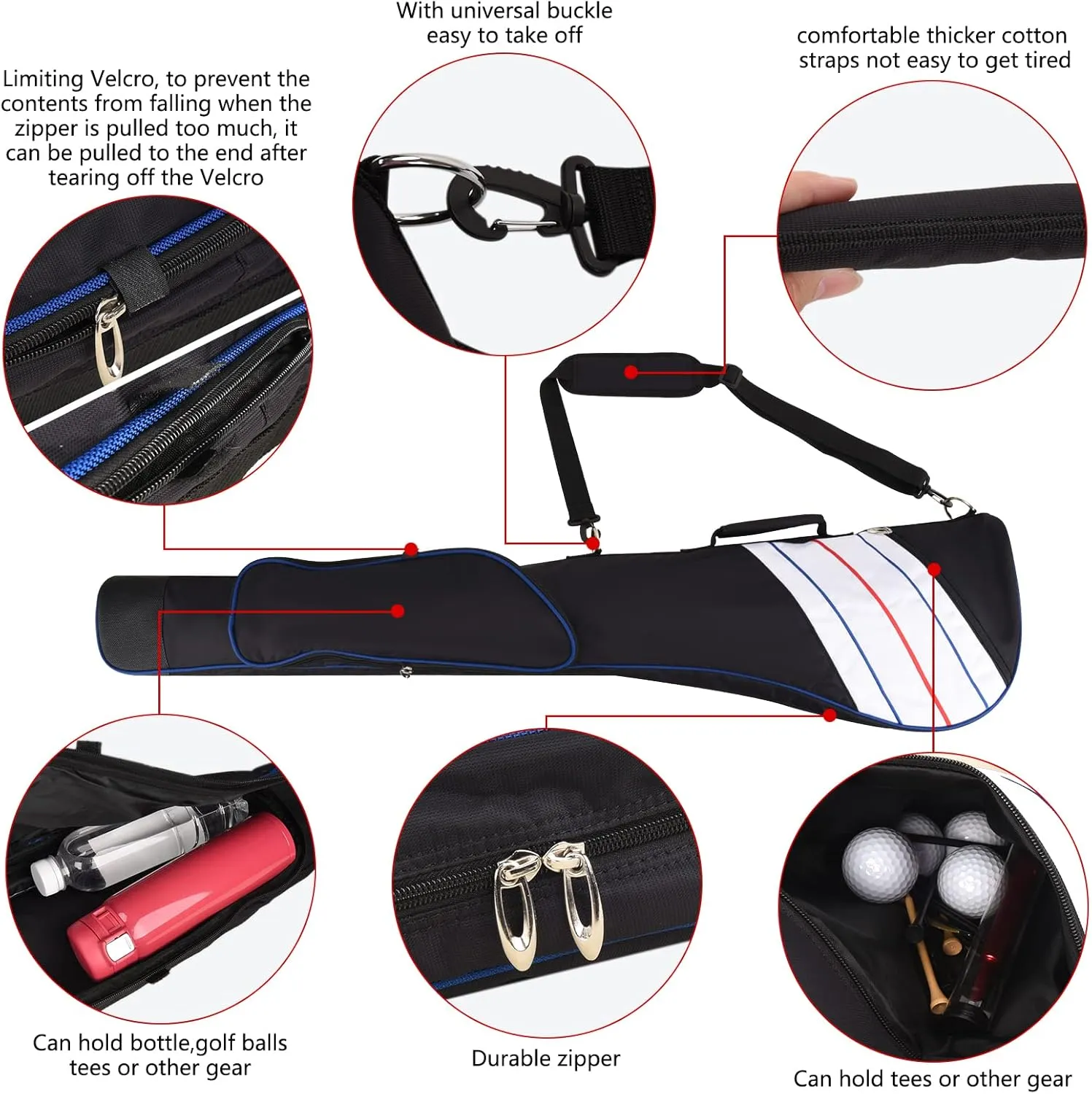 Big Teeth Golf Sunday Bag, Small Golf Bag Lightweight, Par 3 Golf Bag for A Few Clubs Driving Range, Practice with Carry Shoulder Strap Foldable Multi-Colour