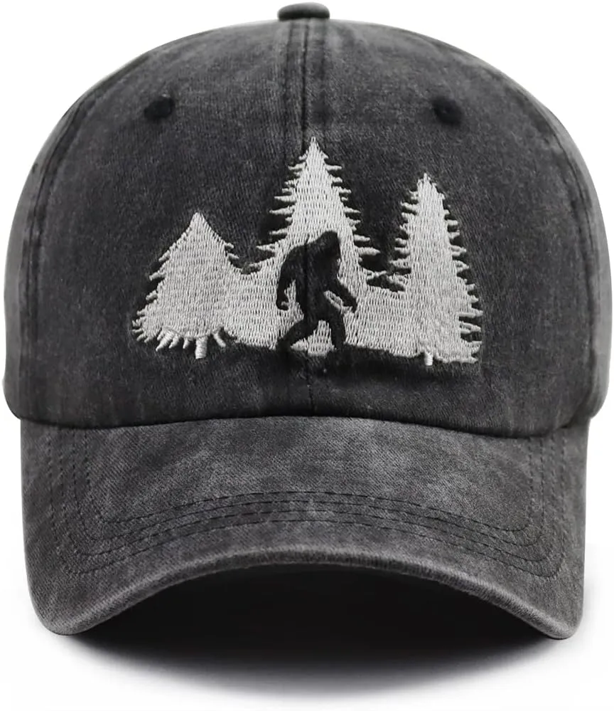 Bigfoot Hats for Men Women, Funny Adjustable Cotton Embroidered Sasquatch Baseball Cap