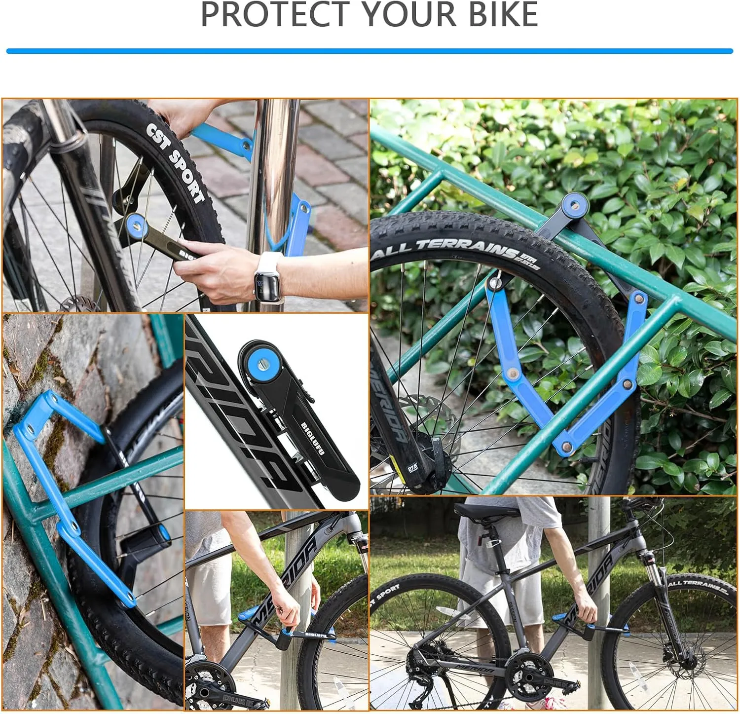 BIGLUFU Bike Lock Bicycle Scooter Motorcycle Folding Locks with 4Keys, Fold Chain Heavy Duty Alloy Steel Foldable Lock with Mounting Bracket 2pc Straps, 86cm/34 Unfolding, 1.92 lbs