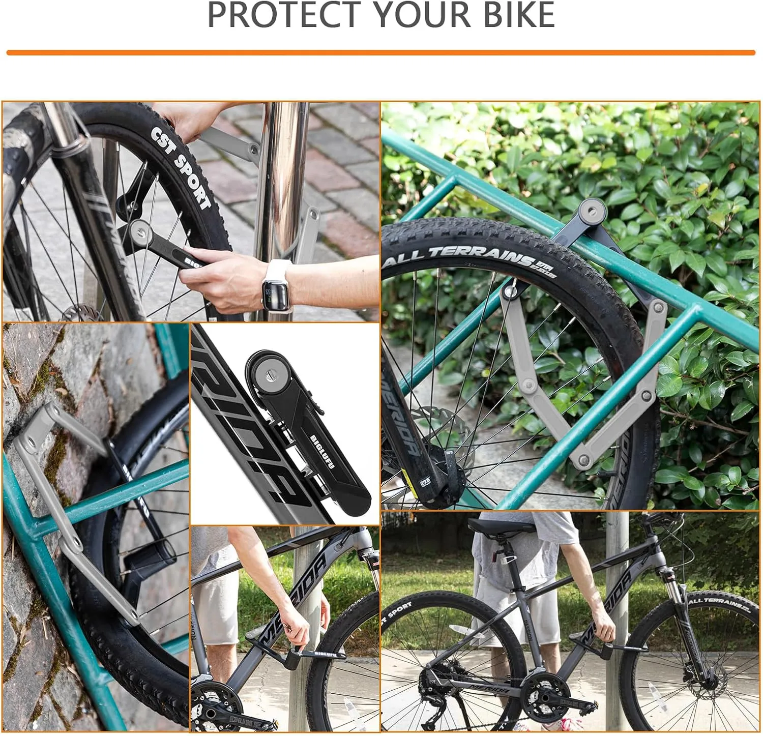 BIGLUFU Bike Lock Bicycle Scooter Motorcycle Folding Locks with 4Keys, Fold Chain Heavy Duty Alloy Steel Foldable Lock with Mounting Bracket 2pc Straps, 86cm/34 Unfolding, 1.92 lbs