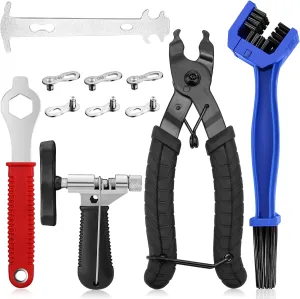 Bike Chain Tool Kit, 11PCS Bicycle Chain Tool with Bike Link Plier, Bicycle Chain Breaker Splitter, Chain Wear Indicator and Chain Checker, Road Mountain Bike Chain Repair Tools for All Bike Chains