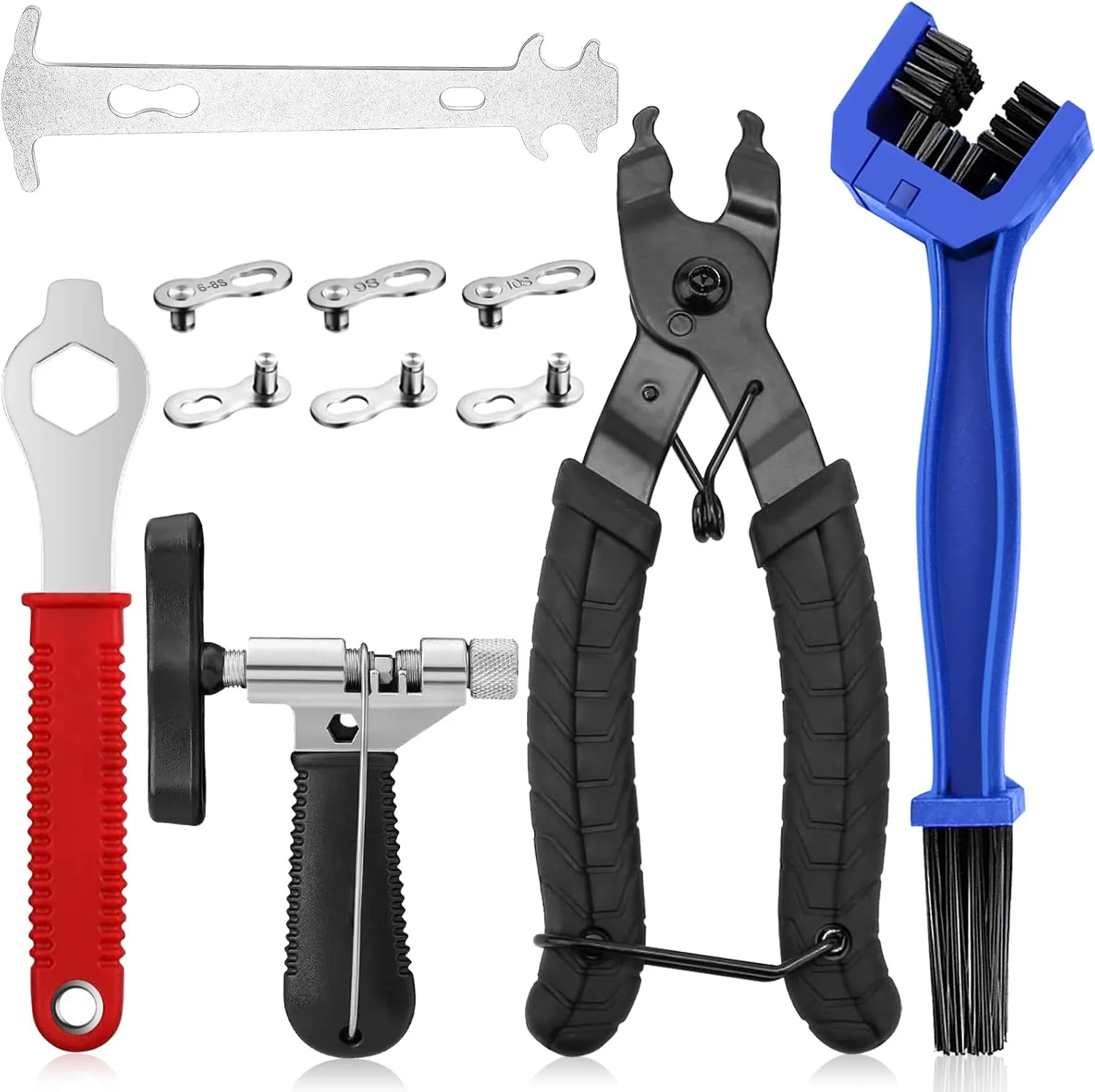 Bike Chain Tool Kit, 11PCS Bicycle Chain Tool with Bike Link Plier, Bicycle Chain Breaker Splitter, Chain Wear Indicator and Chain Checker, Road Mountain Bike Chain Repair Tools for All Bike Chains