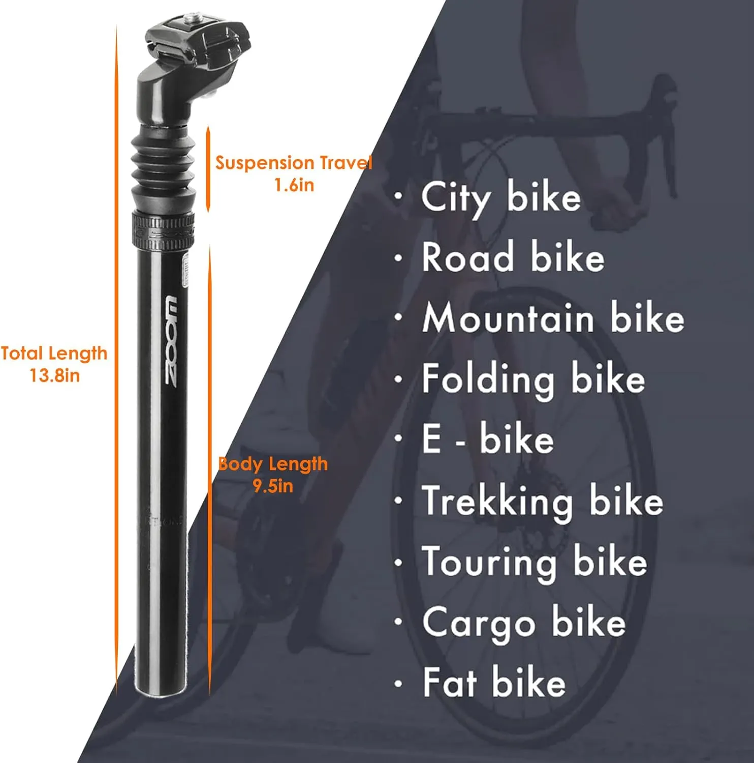 Bike Suspension Seat Posts, 25.4/27.2/30.4/30.9/31.6mm, Bicycle Seatpost with Adjustable Absorber for MTB/e-Bike/BMX/Childrens Bike