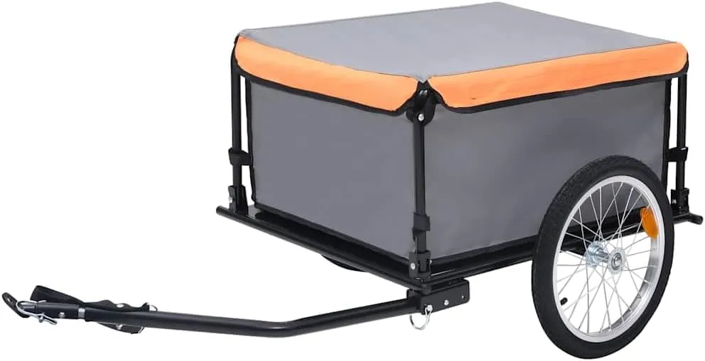 Bike Trailer Multi-Purpose Load Capacity 143.3 lb, Foldable and Removable with Weather-Resistant Cover, Gray and Orange