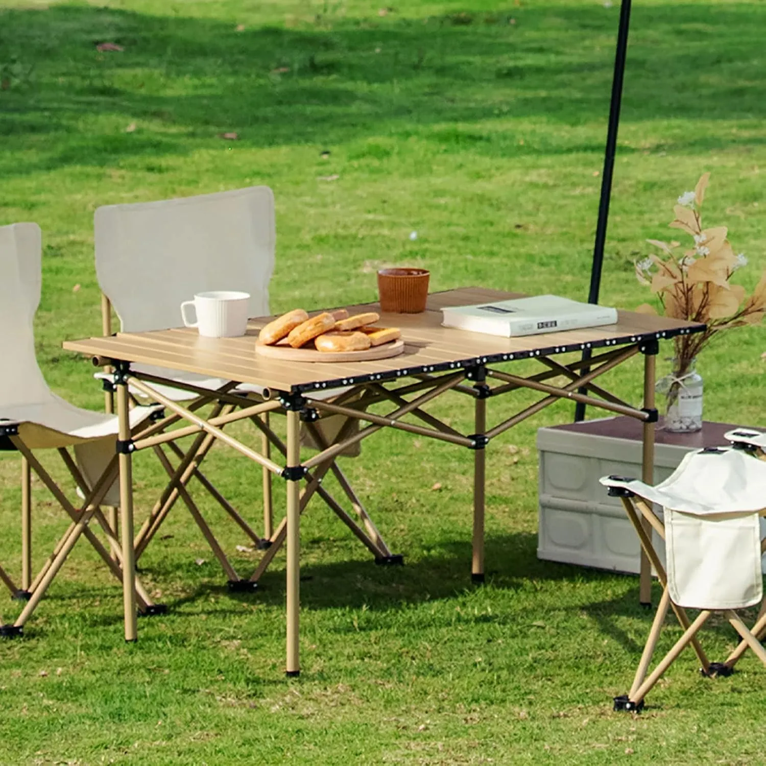 BK&MF Outdoor Portable Folding Table,Ultralight Aluminum Camping Table Picnic Roll-up Table Side Table Compact with Carry Bag for Outdoor Cooking,A,53x51x50cm(21x20x20inch)