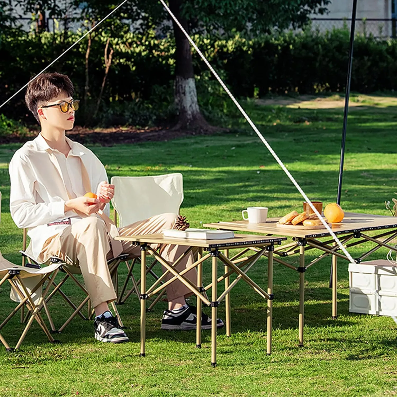 BK&MF Outdoor Portable Folding Table,Ultralight Aluminum Camping Table Picnic Roll-up Table Side Table Compact with Carry Bag for Outdoor Cooking,A,53x51x50cm(21x20x20inch)