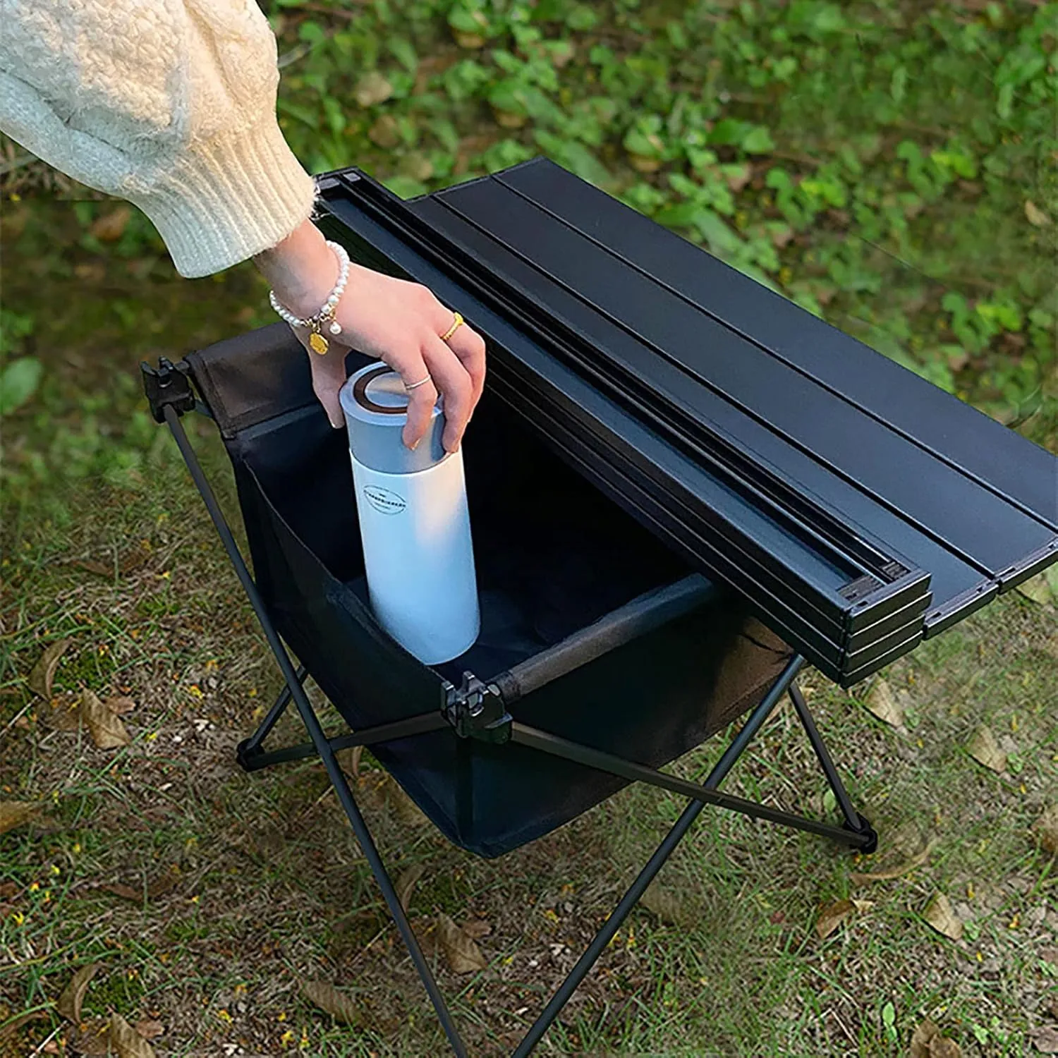BK&MF Portable Outdoor Camping Folding Table,Ultralight Aluminum Beach Table Compact Travel Table Roll-up Table with Carry Bag for BBQ, Party, Camping,A,56x40x40cm(22x16x16inch)