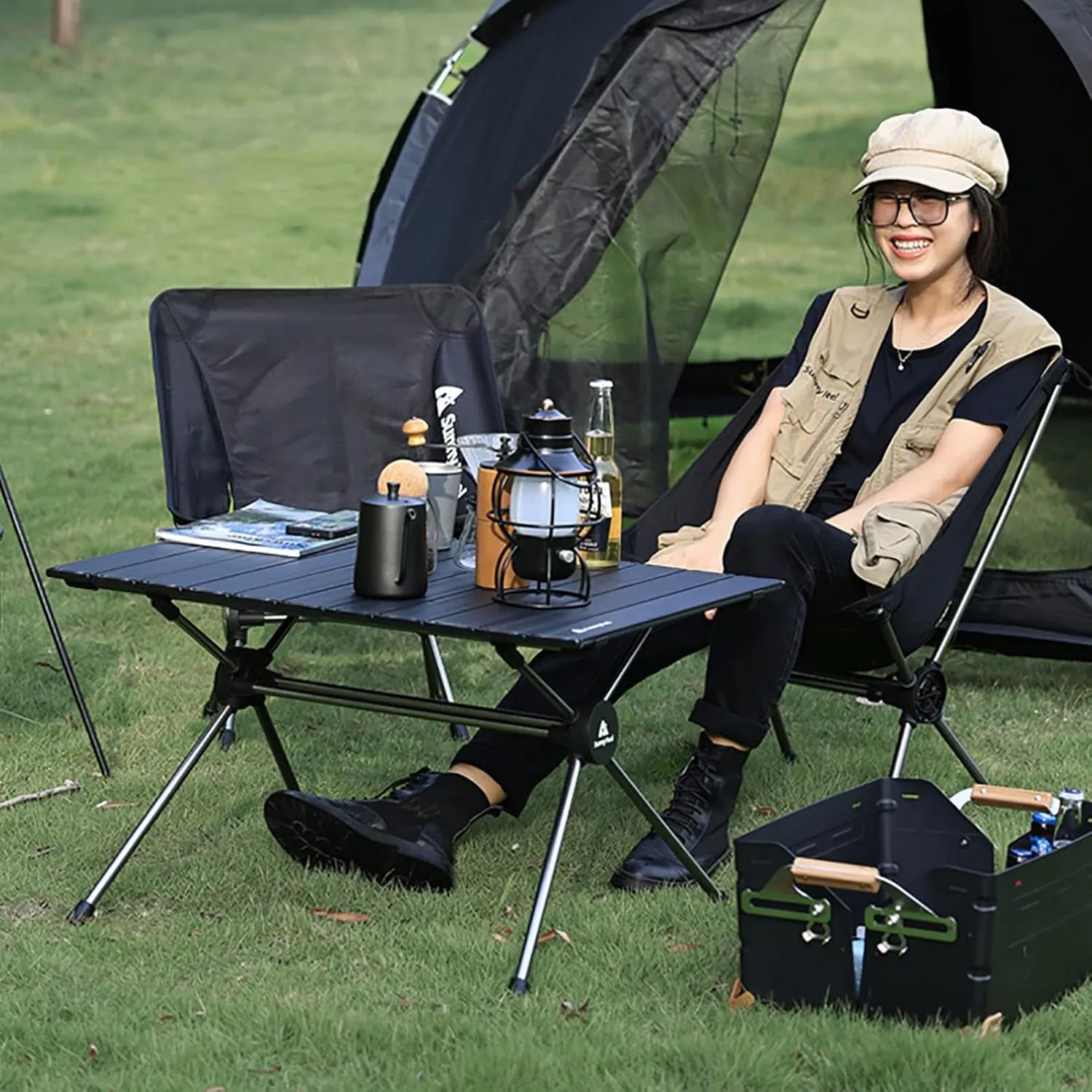 BK&MF Portable Outdoor Camping Table,Ultralight Aluminum Roll-up Compact Table Picnic Camping Table with Carry Bag for BBQ, Party, Camping,A,75x55x45cm(30x22x18inch)