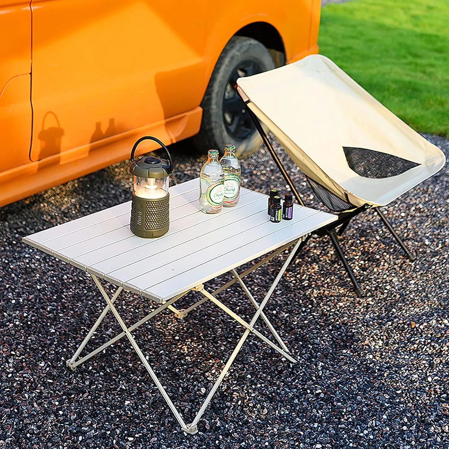 BK&MF Portable Ultralight Aluminum Outdoor Folding Table,Compact Beach Picnic Camping Table with Carry Bag Roll-up Table for Outdoor Cooking,A,40x35x31cm(16x14x12inch)