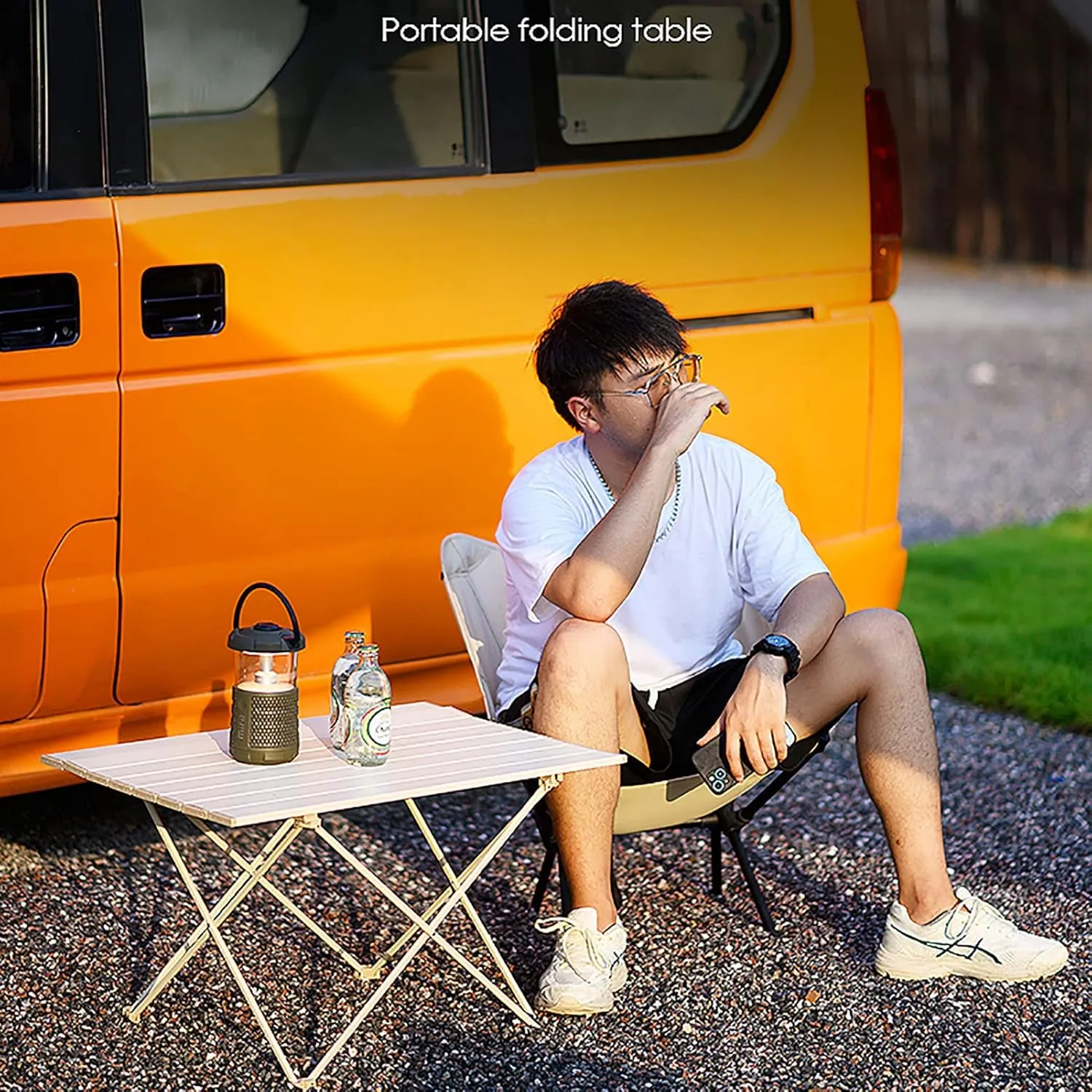BK&MF Portable Ultralight Aluminum Outdoor Folding Table,Compact Beach Picnic Camping Table with Carry Bag Roll-up Table for Outdoor Cooking,A,40x35x31cm(16x14x12inch)