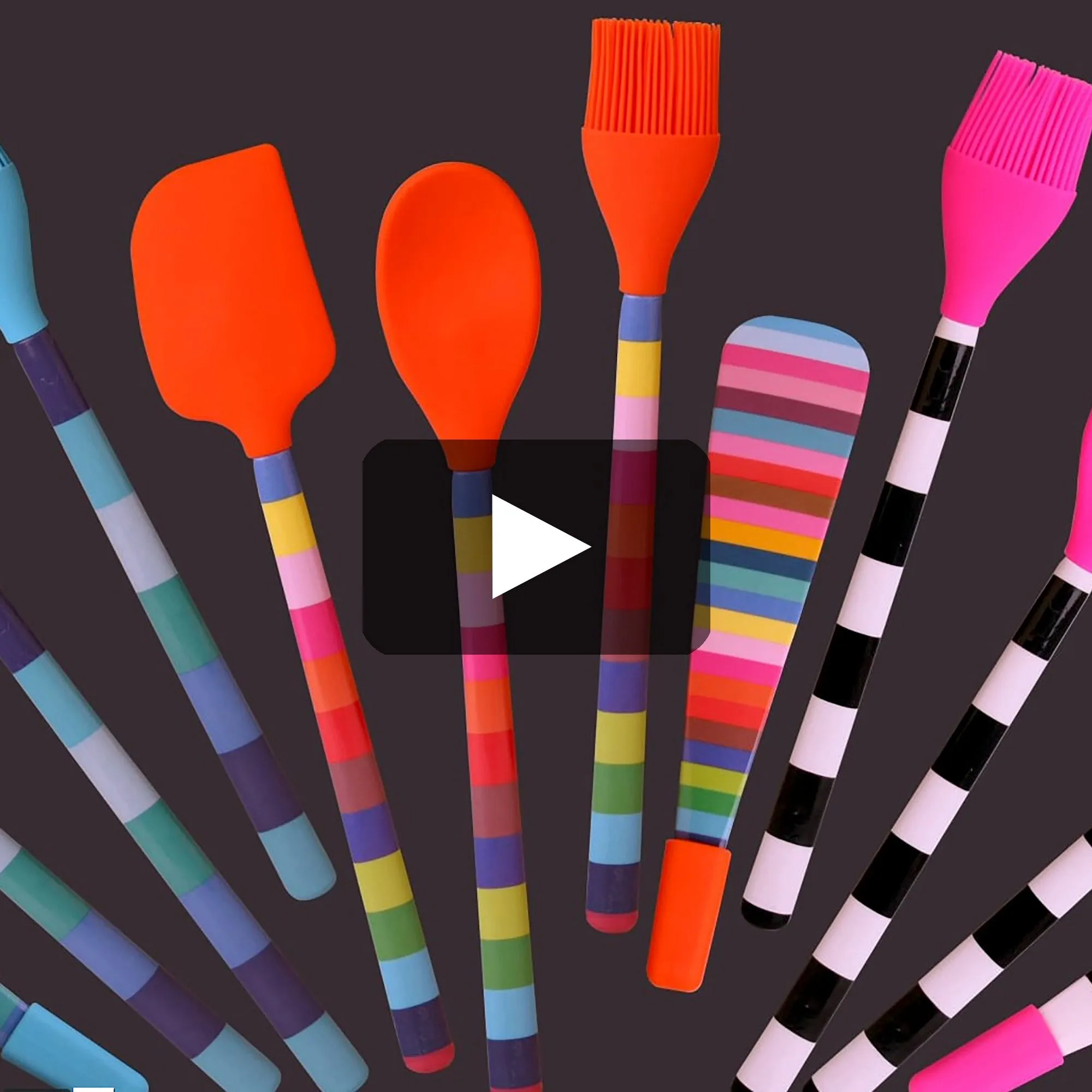 Black & White Stripe Silicone Utensil 3-Piece Set