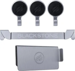 Blackstone 5188 Rear Grease Gate, 3 Magentic Hooks and Tool Holder Combo, Flat Top Griddle Accessories, Stainless Steel Barbeque Cooking Utensil Holder and Grease Guard