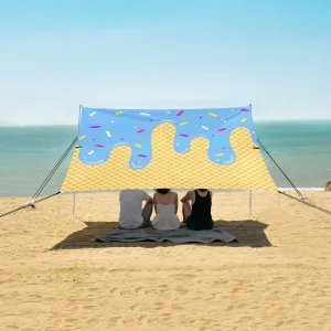 Blue Ice Cream Beach Camping Tent Sun Shelter for Whole Family, Beach Shade Canopy with UPF50  UV Protection,Easy Set Up and Carry,Outdoor Shade for Trips, Fishing, Backyard Fun Picnics