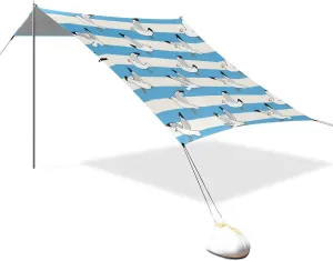 Blue White Striped Seagull Designed UPF50 Beach Tent Easy Setup Sun Shade with Sand Pockets for Camping Trips, Fishing, Backyard Fun or Picnics carpas de sol para la Playa