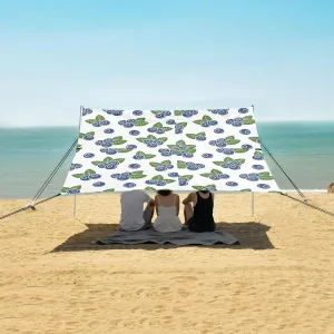 Blueberry Pattern Beach Canopy Tent Anti-UV & Wind Resistant, Camping Sun Shelter Easy Setup Portable,Outdoor Shade Tents with Sandbags,Sand Shovels,Ground Pegs & Stability Poles