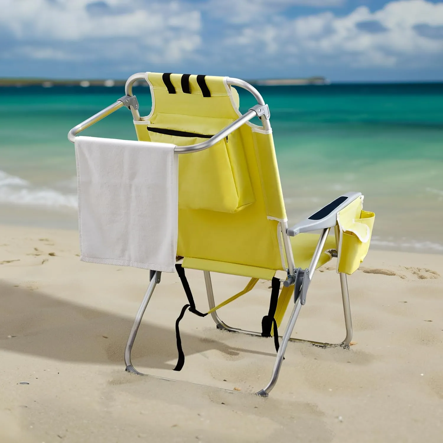 Bonnlo Folding Patio Chair with Headrest & Storage Pouch, Lightweight Aluminum Frame Supports 220 lbs/100 kg, Portable for Travel Lawn Poolside Camping Beach(Canary Yellow)