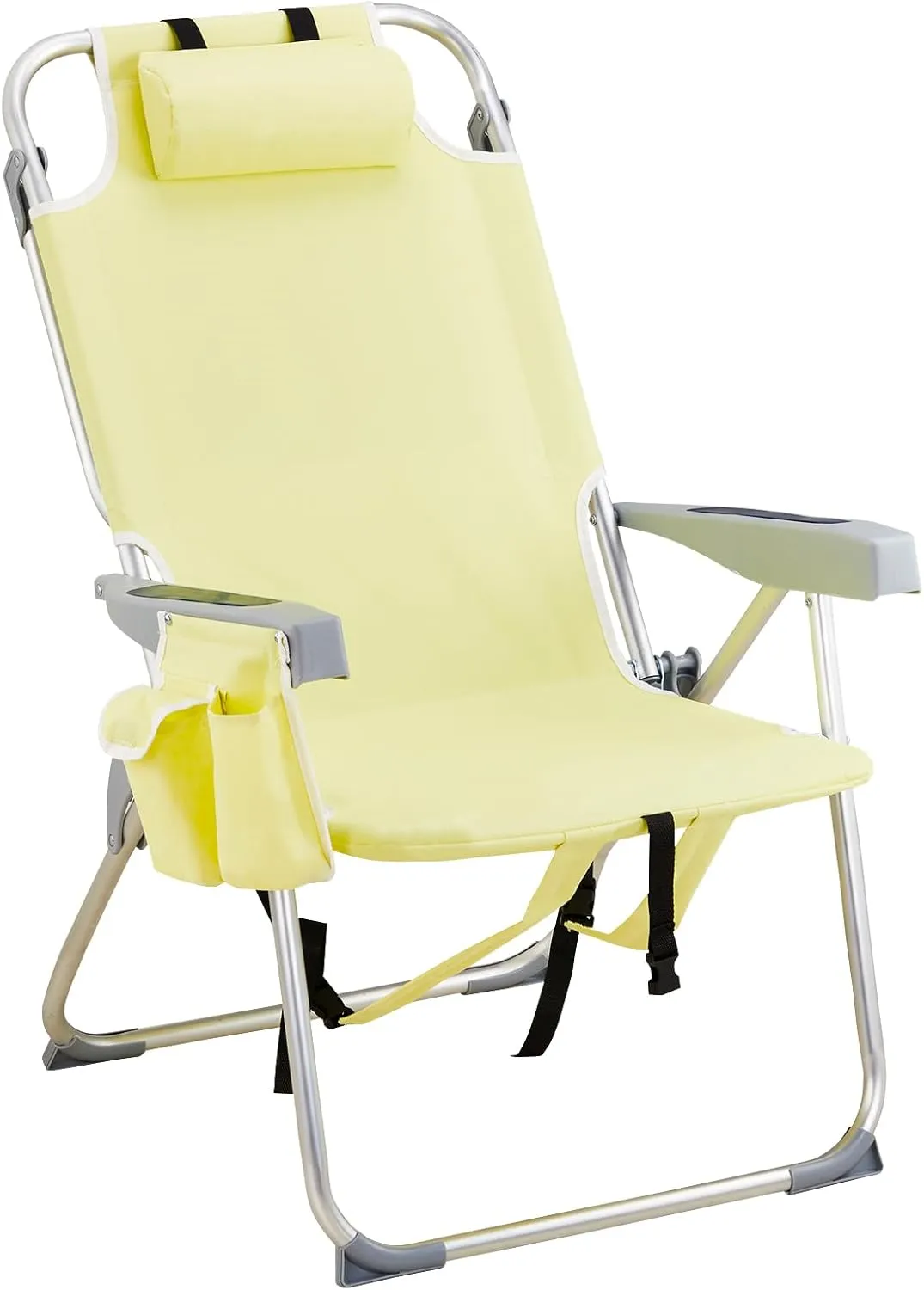 Bonnlo Folding Patio Chair with Headrest & Storage Pouch, Lightweight Aluminum Frame Supports 220 lbs/100 kg, Portable for Travel Lawn Poolside Camping Beach(Canary Yellow)