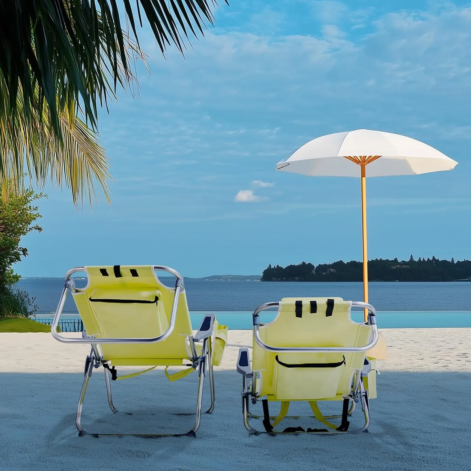 Bonnlo Folding Patio Chair with Headrest & Storage Pouch, Lightweight Aluminum Frame Supports 220 lbs/100 kg, Portable for Travel Lawn Poolside Camping Beach(Canary Yellow)