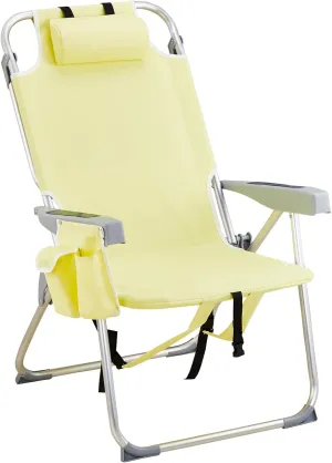 Bonnlo Folding Patio Chair with Headrest & Storage Pouch, Lightweight Aluminum Frame Supports 220 lbs/100 kg, Portable for Travel Lawn Poolside Camping Beach(Canary Yellow)
