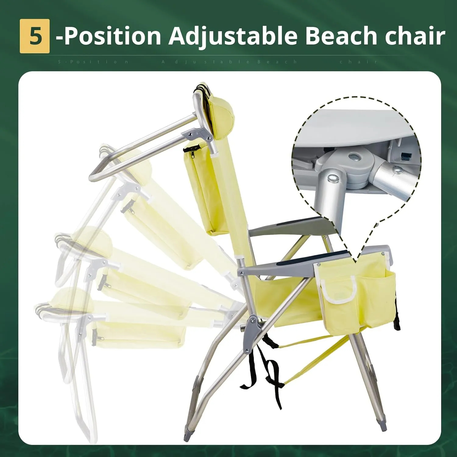 Bonnlo Folding Patio Chair with Headrest & Storage Pouch, Lightweight Aluminum Frame Supports 220 lbs/100 kg, Portable for Travel Lawn Poolside Camping Beach(Canary Yellow)