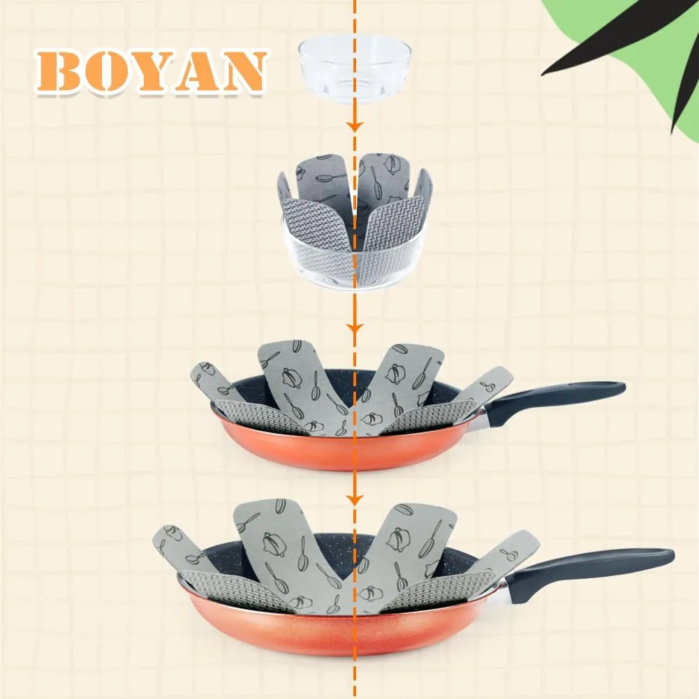 BOYAN Pot and Pan Protectors, Thicker Felt Pot Protectors for Stacking, Set of 12 & 3 Different Sizes, Cookware Accessories, Pan Separators for Stacking Skillet Fry Pan Ceramic Saucepan Glassware