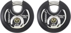 BRINKS Heavy Duty Padlock with Key - 70mm Discus Keyed Lock for Storage Shed, Garage, Storage Lockers, Sliding Doors, Tool Box, and Cabinets, 2 Pack