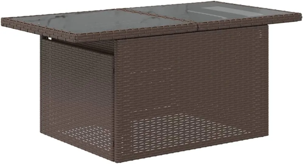 Brown PE Rattan Outdoor Table, Powder-Coated Steel Frame, Furniture, Tempered Glass Table for Dining, Camping, Picnic, Coffee - 55 x 100 x 73 cm