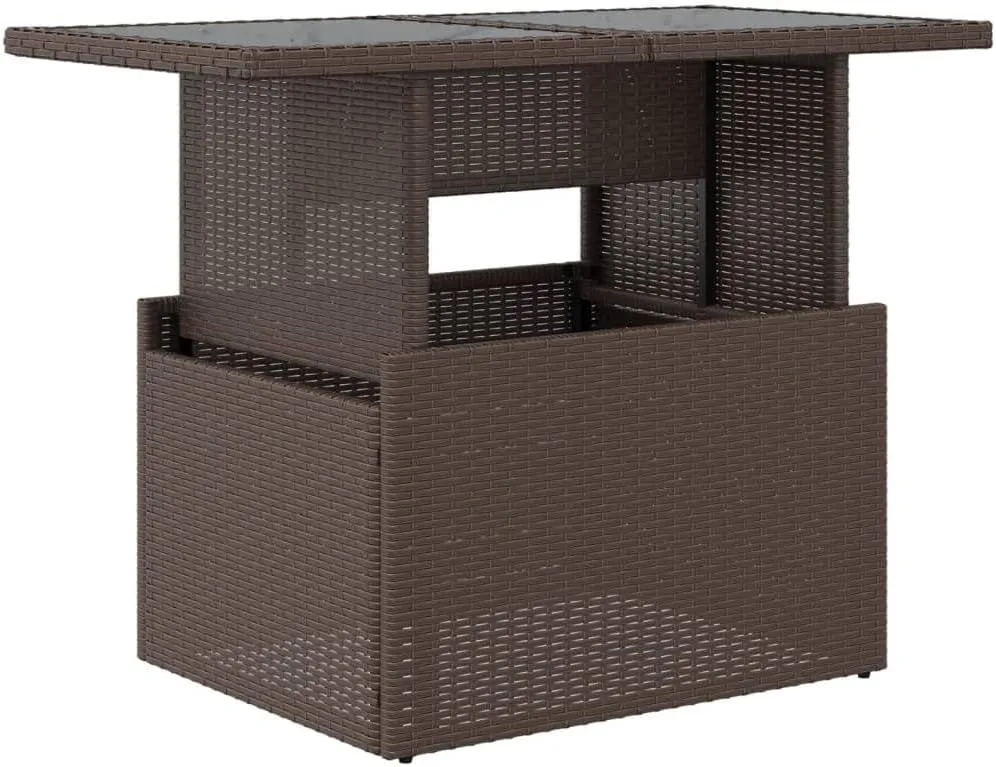 Brown PE Rattan Outdoor Table, Powder-Coated Steel Frame, Furniture, Tempered Glass Table for Dining, Camping, Picnic, Coffee - 55 x 100 x 73 cm