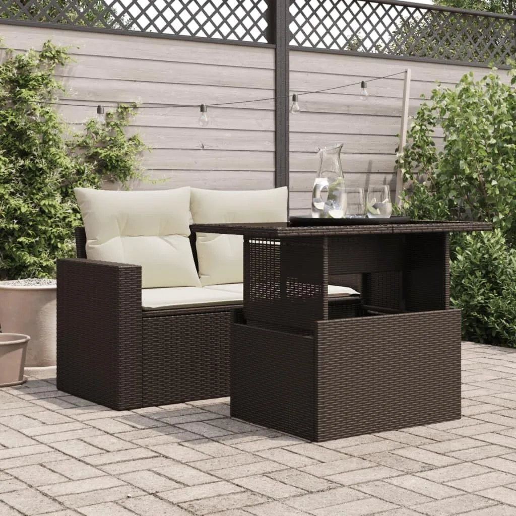 Brown PE Rattan Outdoor Table, Powder-Coated Steel Frame, Furniture, Tempered Glass Table for Dining, Camping, Picnic, Coffee - 55 x 100 x 73 cm