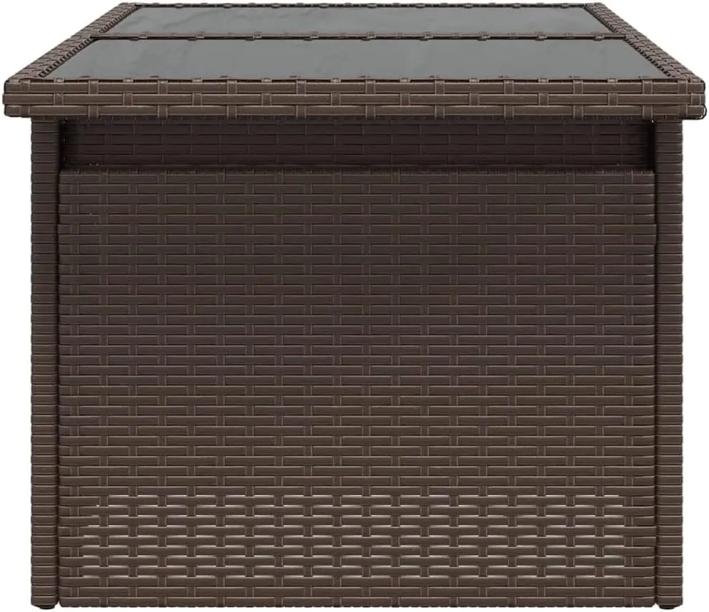 Brown PE Rattan Outdoor Table, Powder-Coated Steel Frame, Furniture, Tempered Glass Table for Dining, Camping, Picnic, Coffee - 55 x 100 x 73 cm